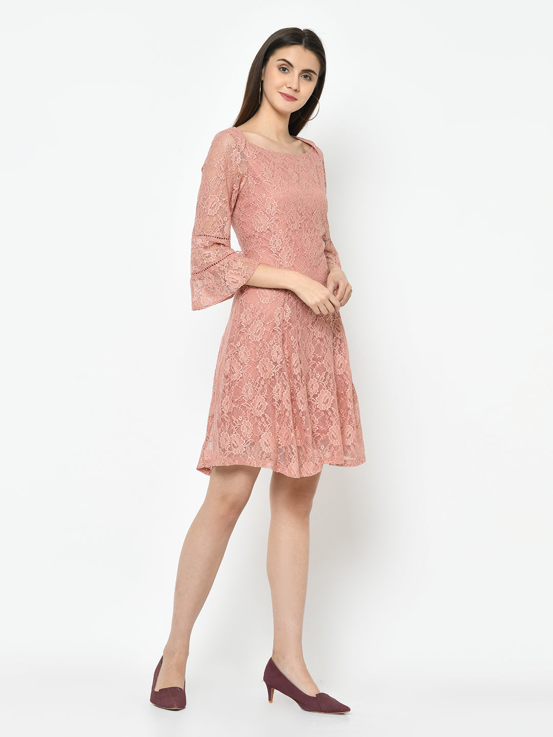 Sun And Champagne Pink Puff Sleeve Lace Midi Dress | Pink Boutique – Pink  Boutique UK